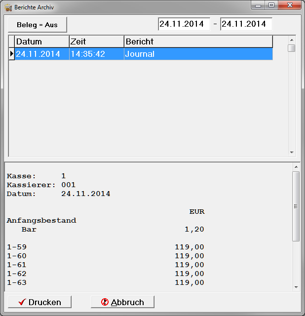 Archiv: Kasse